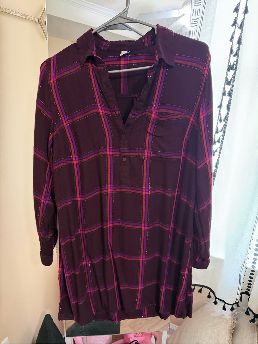 Old Navy Burgundy Plaid Button-Up Dress